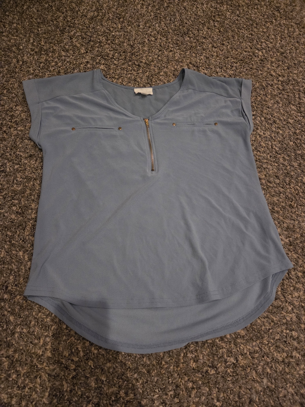 Workshop Republic Clothing Light Blue Short-Sleeve Zip Front Blouse